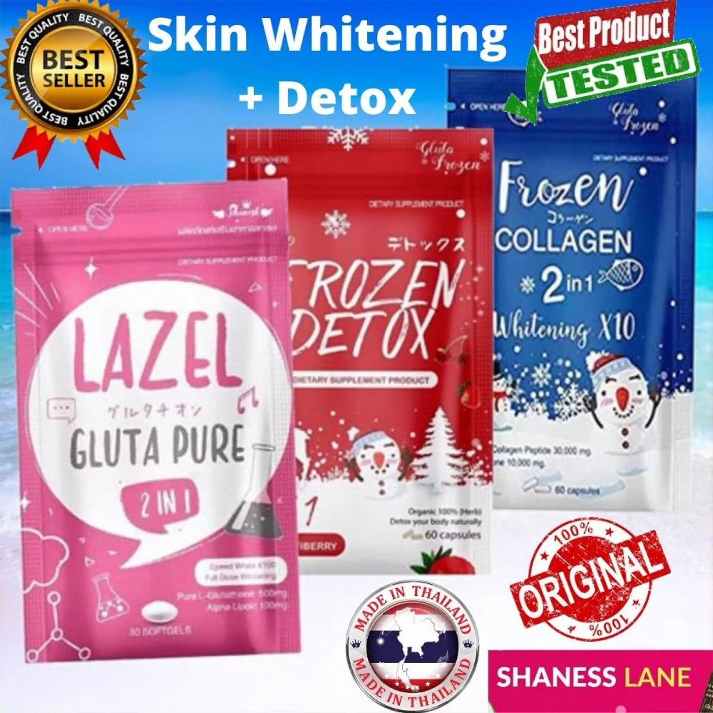 1 Frozen Collagen, 1 Frozen Detox & 1 Lazel Gluta Pure Glutathione Authentic